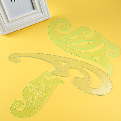 TecUnite 6 Pcs French Curve Ruler Set, Clear Green Plastic Curve Templates for Drawing, Drafting, Sewing Pattern Making, Fashion Design and Art Craft Projects