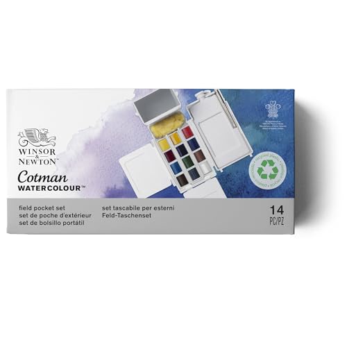 Winsor & Newton Cotman Watercolor Paint Set, Field Pocket Set, 12 Half Pan w/ Brush, Sponge, Bottle - style: 12 Half Pan Field Pocket Set