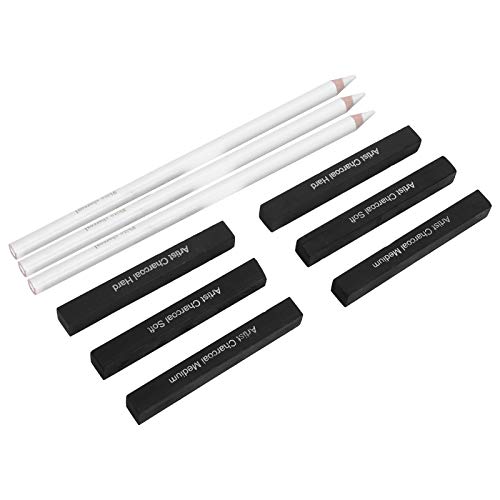 White Charcoal Pencils Carbon Drawing Set, 9 Pieces Sketch Painting Accessories - Smooth Shading, Soft Graphite Core, Ideal for Art Students and Artists