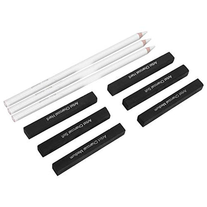 White Charcoal Pencils Carbon Drawing Set, 9 Pieces Sketch Painting Accessories - Smooth Shading, Soft Graphite Core, Ideal for Art Students and Artists