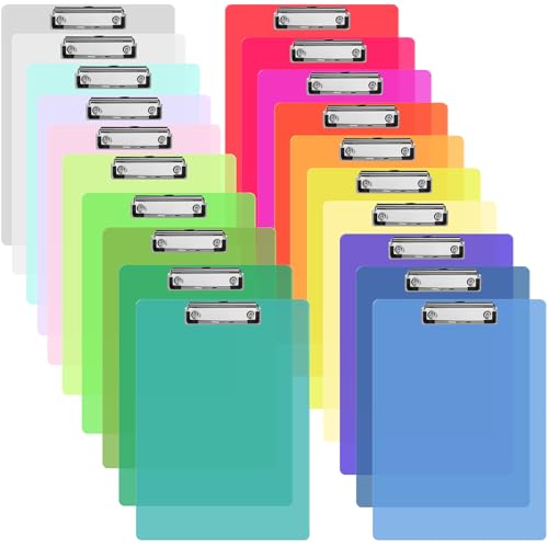 20 Pcs Plastic Clipboards Bulk 20 Assorted Colors 12.5 x 9 In Clear Colored Clip Board Standard A4 Letter Size Low Profile Clipboard Portable for Classroom Office Supplies Students Back to School - size: 9x12.5 in