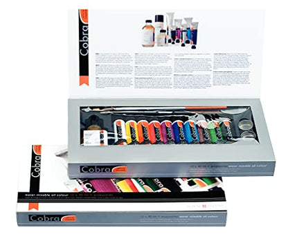 Cobra Artist Set W/ACCESSOR, us:one size, W/Accessories | Water-Mixable Oil Paint with High Pigmentation, High Lightfastness, No Harmful Solvents, Professional-Grade - size: 10 Count (Pack of 1)