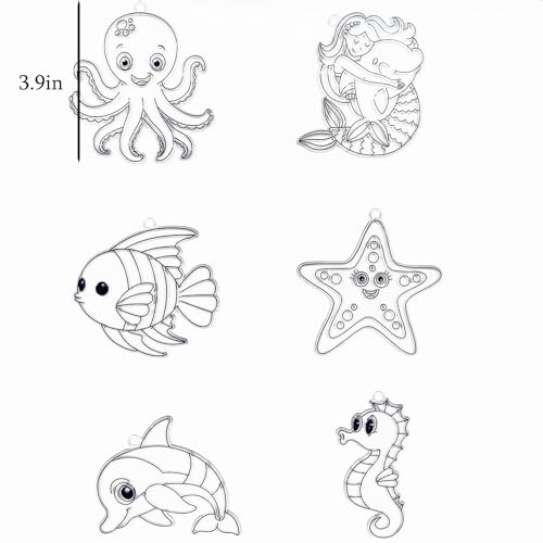 Ayhuhra 30 Sets Ocean Animals Suncatcher Crafts Under The Sea Sun Catchers Kits DIY Summer Window Paint Art for Sea Theme Party Home Decor - style: Ocean