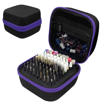 81 Holes Nail Drill Bit Holder, (ONLY CASE) Nail Bits Display Organizer Container, Nail Bits Container Box Case with High Density Foam, Efile Nail Bits Professional Manicure Tools, (Purple) - color: Purple