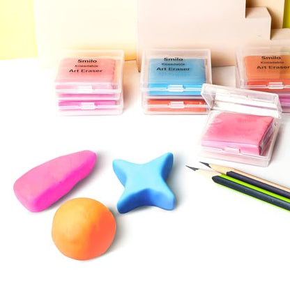 Smilo 8-Pack Blue Kneaded Erasers for Artists & Art Students, Soft Moldable Dust-Free Putty Eraser for Drawing Sketching, No Smudge Reusable Art Eraser with Storage Case - color: Blue