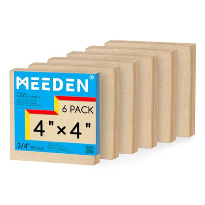 MEEDEN Unfinished Wood Canvas Board: 3/4” Deep 4x4” Wooden Canvas Panel Pack of 6 - Blank Cradled Wood Art Board for Painting - size: 4"x4"- 6 Pack