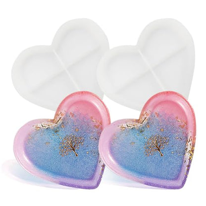 BIGEBO 2 PCS Small Heart Shape Tray Resin Molds | Heart Shaped Jewelry Plate Dish Bowl Silicone Mold for Epoxy Resin Cute Containers Fruit Snack Tray Candles Holder Soap