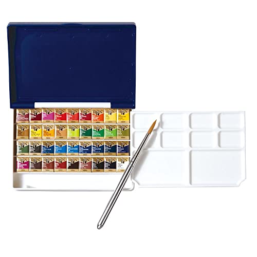 Holbein Artist's Watercolors Set of 36 Half-Pans with Brush (Palm Box Plus) PN698