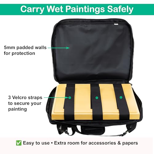 Wet Panel Carrier – 16×12” Wooden Frame with Carry Bag for Watercolor, Oil & Acrylic Paintings – Fits Sketchbooks, Loose Paper, Blocks, Panels & Canvases – Portable Plein Air Painting System - color: Wet Panel Carrier 12x16", Black