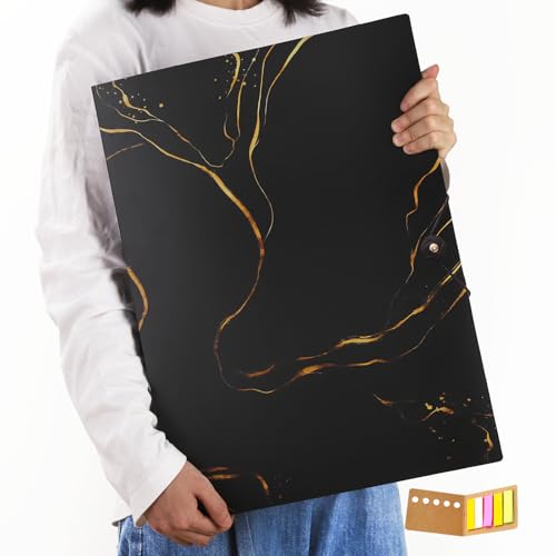 Qunrwe A3 Art Portfolios Case 60 Pages,Marble Black Diamond Painting Storage Book,Pocket Protector with Index Stickers,Clear Portfolio Folder for Artwork,Report,Photo(11.8 x 16.5 inch) - color: Marble Black-60 Sleeves