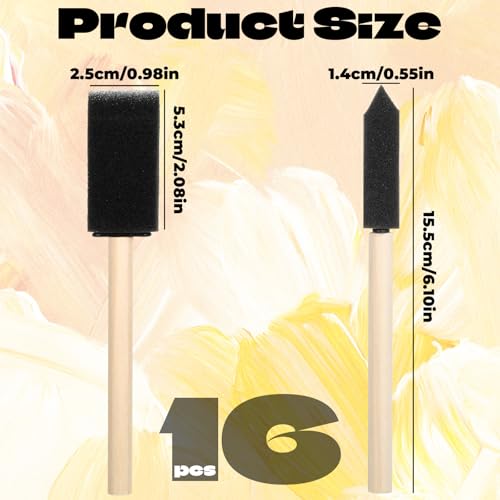 18 Pcs 1 Inch Foam Paint Brushes, Wood Handle Sponge Brushes Paint Sponges Set, Foam Brush for Painting, Wood Handle Sponge Brush for Staining, Painting Tools for Crafts, DIY Projects