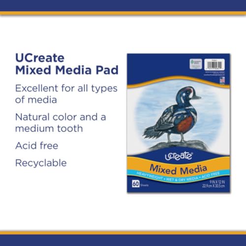 UCREATE Mixed Media Art Paper PAC4841, White, 9" x 12", 60 Sheets/Pack, Case of 24 Packs, 1440 Sheets Total - size: 60 Count (Pack of 24)