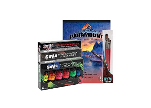 Soho Urban Artist Heavy Body Acrylic Paints - Artist Grade Highly Pigmented Heavy Body Paints for Canvas, Wood, Ceramics, & More! - Acrylic Bundle Set of 16 Colors w/Brushes & Pad - color: Acrylic Bundle, size: 42.32 Ounce (Pack of 1)