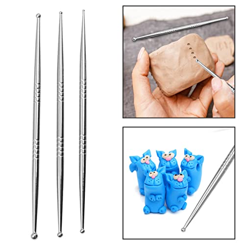 3pcs Sculpture Modeling Tools, Stylus Clay Tools, Dotting Sculpting Modeling Tools Set, Double Ended Metal Ball, Cake Decoration Tools