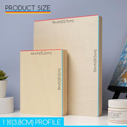 MEEDEN Unfinished Wood Canvas Kit: 1-1/2" Deep 6x8 9x12 Wooden Canvas Panel - 4 Pcs of Cradled Wood Art Boards for Pouring Art, Crafts, Painting - size: 6x8 9x12 - 4 Pack