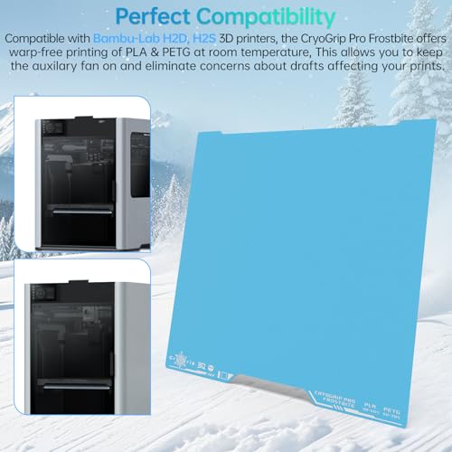 BIQU Cryogrip Pro Frostbite for Bambu-Lab H2D/H2S 3D Printers Cold Build Plate 355x346MM Double Sided Strong Adhesion Spring Steel Sheet Room Temperature Print Upgrade Removable Heated Bed Cover - style: Frostbite(H2D/H2S)
