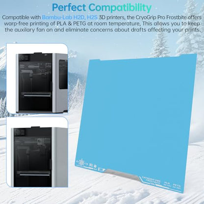 BIQU Cryogrip Pro Frostbite for Bambu-Lab H2D/H2S 3D Printers Cold Build Plate 355x346MM Double Sided Strong Adhesion Spring Steel Sheet Room Temperature Print Upgrade Removable Heated Bed Cover - style: Frostbite(H2D/H2S)