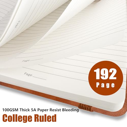 Lined Journal Notebook, A5, 192 Pages 100 GSM Thick Paper, Hardcover Leather College Ruled Journal for Writing, Men Women, Journaling, Daily, Work, Office, Home School Business(Brown) - color: Brown, style: b-Lined