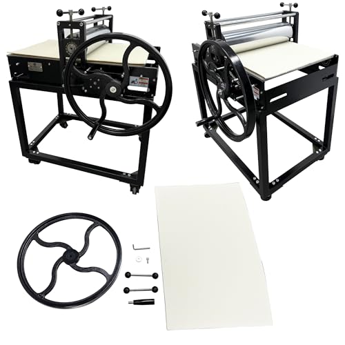 HQHAOTWU Manual Print Making Machine Slab Roller Printing Press Machine for Woodblock Copperplate Chain Drive Vertical Steel Roller Engraving Tool with Universal Casters for DIY Pressed Artworks