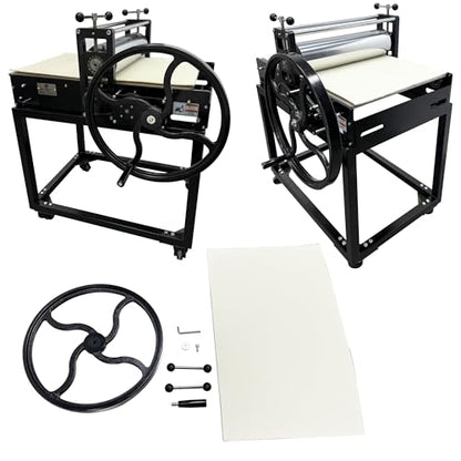 HQHAOTWU Manual Print Making Machine Slab Roller Printing Press Machine for Woodblock Copperplate Chain Drive Vertical Steel Roller Engraving Tool with Universal Casters for DIY Pressed Artworks