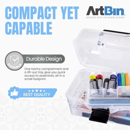 ArtBin 6890AG Small Project Box, Portable Art & Craft Organizer with Lift-Out Tray, [1] Plastic Storage Case, Clear - size: Small
