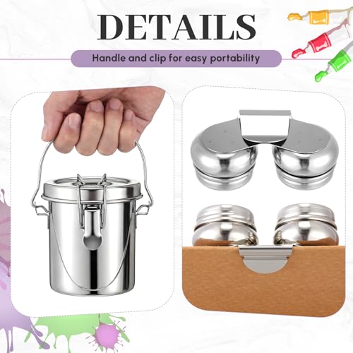 Skybooly 2 Pcs Paint Brush Cleaner Set Stainless Steel Double Dipper Palette Cup Paint Brush Portable Washer Holder for Oil Cleaner Kits(Straight Shape,Small) - size: Small