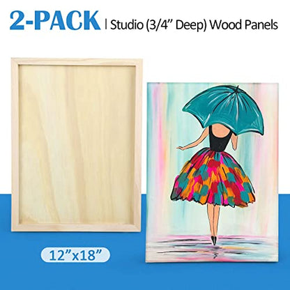 Falling in Art Unfinished Birch Wood Panels Kit for Painting, Wooden Canvas 2 Pack of 12x18 Studio 3/4" Deep, Cradle Boards for Pouring, Art, Crafts, Burning and More - size: 12'' x 18''