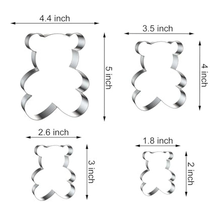 Teddy Bear Cookie Cutter Set - 5 inch, 4 inch, 3 inch, 2 inch - 4 Piece Cartoon Animal Cookie Cutters Shapes Biscuit Fondant Clay Molds - Stainless Steel