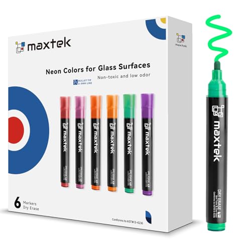 maxtek Dry Erase Markers, Bullet Tip Glass Whiteboard Markers, Neon Colors, 6 Count White Board Dry Erase Pens - style: 6 Neon Colors Bullet Tip