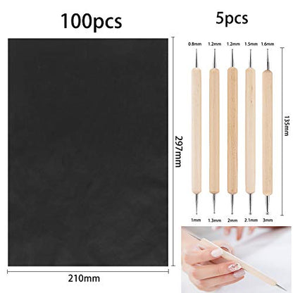 100 Pcs Carbon Transfer Paper with 5 Pcs Embossing Styluses Tools 11.7 X 8.3 Inch Copy Paper for Tracing Pattern on Wood Paper Canvas Cloth (Black) - color: Black