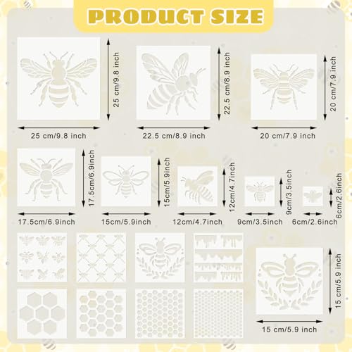 JarThenaAMCS 16Pcs Bee Stencils Assorted Bee Honeycomb Templates Stencils Reusable Summer Plastic Drawing Painting Template for DIY Art Craft Painting on Wood - style: Bee