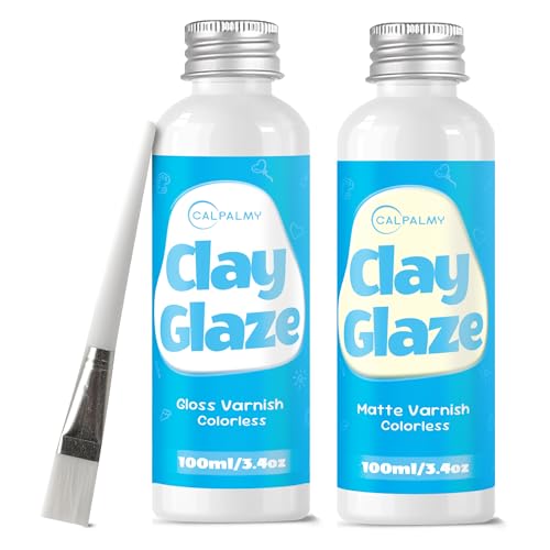 CALPALMY 2 x 100ml Clay Glaze Kit - Varnish Sealant for Pottery, Crafts, Polymer Clay, Acrylic Paint - Waterproof, Scratch-Resistant Clear Gloss for Air Dry Clay (Gloss+Matte) - color: Gloss+Matte, size: 200ml (2x100ml)