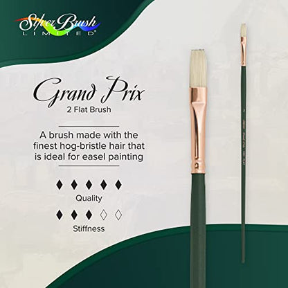 Silver Brush 1001-2 Grand Prix Premier Long Handle Hog Bristle Brush, Flat, Size 2 - size: Size 2