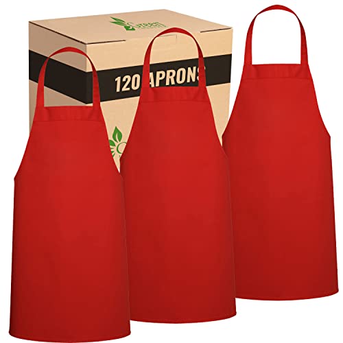 GREEN LIFESTYLE 120 Pack Professional Chef Apron – Grilling Aprons for Men, Waterproof Cooking Apron for BBQ, Work or Restaurant Use, Kitchen Aprons for Women – Red, No Pockets - color: Red, size: Pack of 120, No Pocket