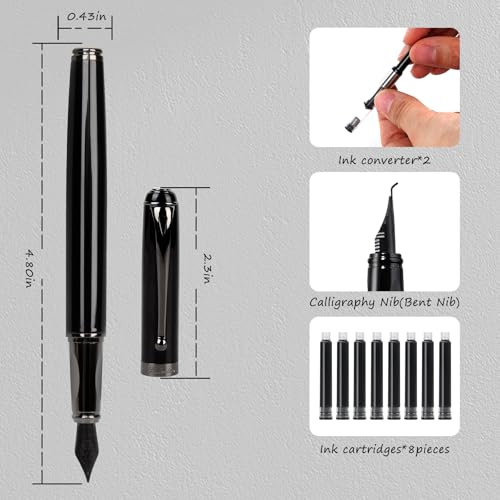 Fountain Pen-Smooth Writing Metal Water Pen with Gift Case Fine Nib Consistent Ink Flow Luxury Pen for Nice Pens Includes a Calligraphy Nib 8 Cartridges a Ink Refill Converter(Grey) - color: Grey