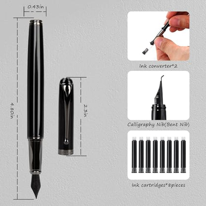 Fountain Pen-Smooth Writing Metal Water Pen with Gift Case Fine Nib Consistent Ink Flow Luxury Pen for Nice Pens Includes a Calligraphy Nib 8 Cartridges a Ink Refill Converter(Grey) - color: Grey