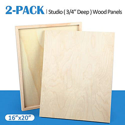 Unfinished Birch Wood Canvas Panels Kit, Falling in Art 2 Pack of 16x20’’ Studio 3/4’’ Deep Cradle Boards for Pouring Art, Crafts, Painting, and More - size: 16*20 2-pack