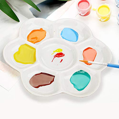 Foraineam 4 Pieces Ceramic Paint Palette Artist 7 Well Flower Palettes Painting Oil Watercolor Mixing Trays - size: 5 Inch