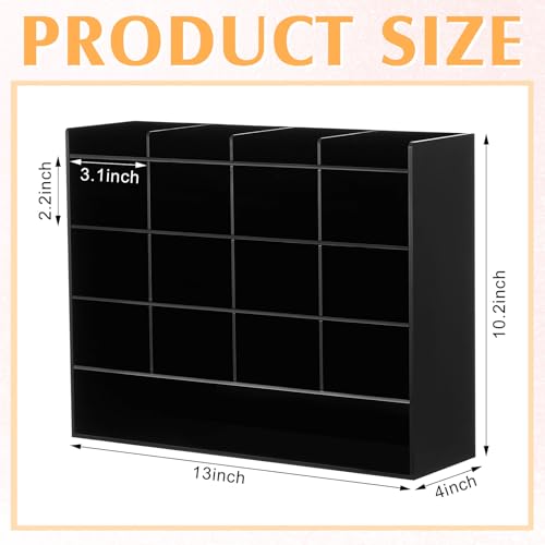 MotiMind Acrylic Pen Organizer Storage for 200 Markers Vertical Marker Organizer Acrylic Pen Display Holder for Office Desk Desktop Stationery Pencil Storage, Black, 13 x 4 x 10.2 Inch