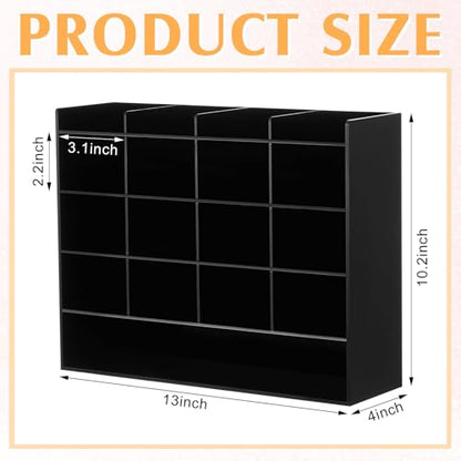 MotiMind Acrylic Pen Organizer Storage for 200 Markers Vertical Marker Organizer Acrylic Pen Display Holder for Office Desk Desktop Stationery Pencil Storage, Black, 13 x 4 x 10.2 Inch