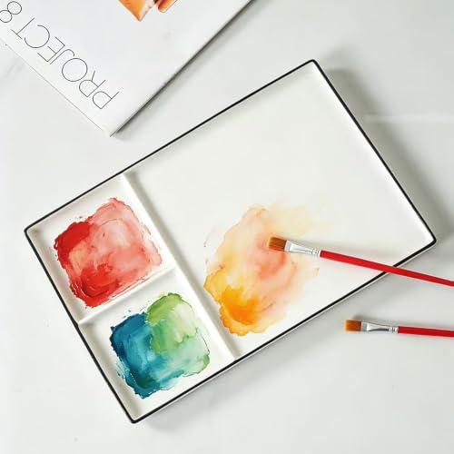 Large Ceramic Watercolor Paint Mixing Palette Butcher Tray – Non-Stick, Easy Clean, Perfect for Artists & Hobbyists,3 Wells.12 inch