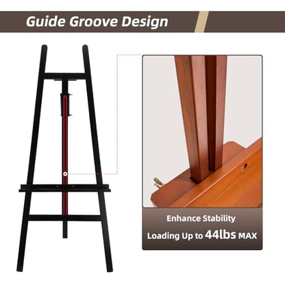 Large A-Frame Wooden Painting Display Walnut Easel, Large Adjustable Pine Wood Standing Easel Holding Canvas Up to 60'', Solid Wood for Display, Wedding Sign or Painting-Walnut - style: Walnut