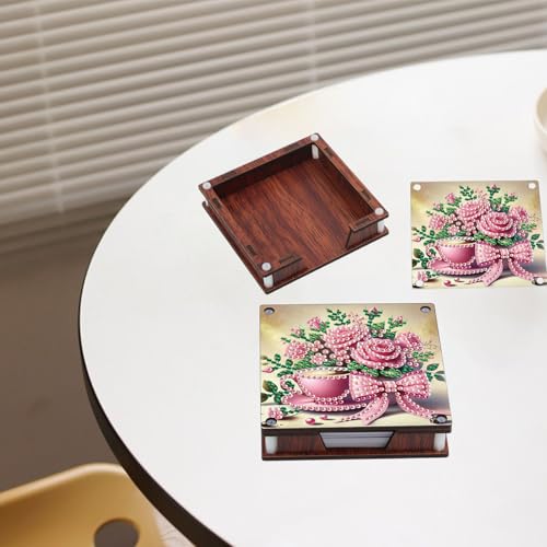 JISHSHAY 2 PCS Diamond Art Note Box Flower Diamond Painting Note Pad Holder Tea Cup Gem Painting Gem Art Memo Boxes Mosaic Kits for Adults Embroidery Kit Memo Pad Holder, Contains 120 Sheets of Paper - color: Flower 1