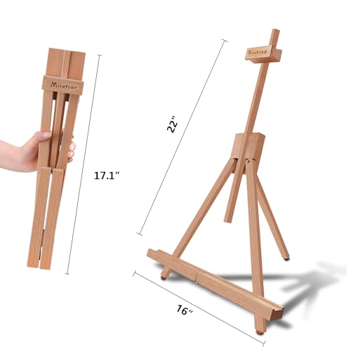 Miratuso Painting Easel, Folding Wooden Tabletop Easel Stand Holds Highest to 22" Canvas, Portable Desktop Easel Suitable for Artists, Beginners, Students - style: Single