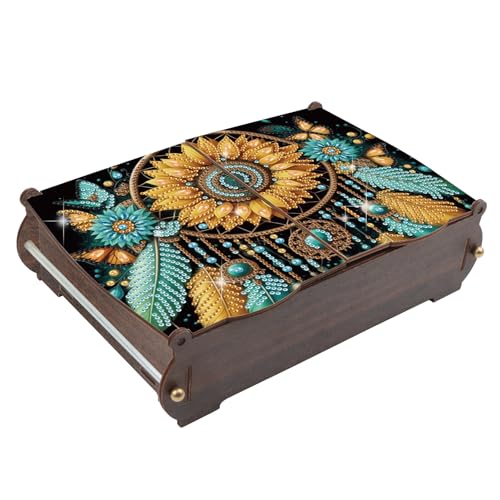 MVVMTOP Diamond Painting Kit Wooden Storage Box, Dream Catcher DIY Special Shaped Diamond Flip Cover Wooden Money Box, Handmade Art Desktop Decorations Birthday Gifts for Friends - color: Dream Catcher