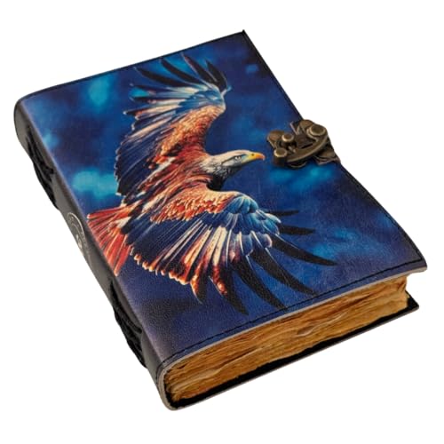Oficart Handmade Leather Journal – Vintage Diary with Antique Lock & Eco-Friendly Cotton Paper | Celestial Notebook for Writing, Sketching, Travel, Art, Poetry, Spiritual & Gift Use (Flying Eagle) - color: Flying Eagle