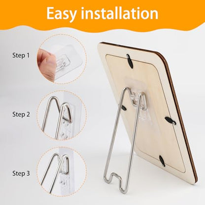 6 Pcs Picture Frame Stand with Self Adhesive Backing,Adjustable Metal Picture Holder Easel for 5.9-10.2 Inch Photo Frames,Tabletop Frame Support Stand for Pictures,Artwork Display,Silver,5.12"×2.12" - size: 6PCS Silver 5.12×2.12 Inch