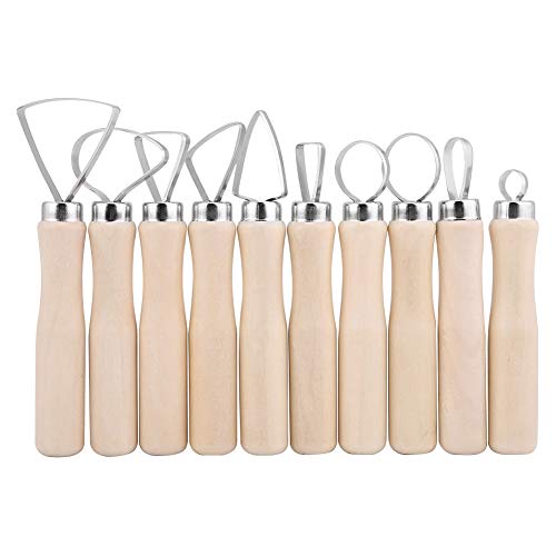 Zopsc 10Pcs Wax Carving Pottery Shapers Tools, DIY Clay Sculpture Tools Set with Assorted Shapes, Wooden Handle Pottery Carving Kit for Sculpture Modeling