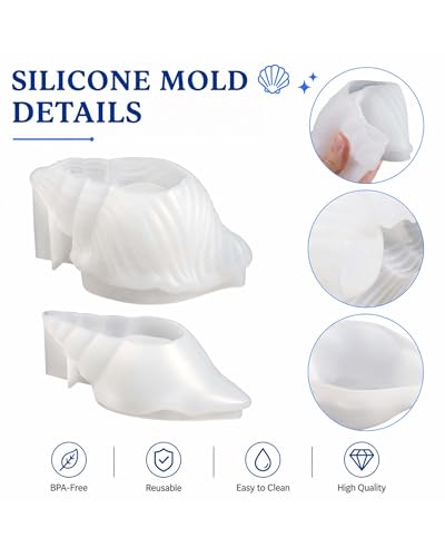 2 Pcs Conch Seashell Silicone Molds for Resin, 3D Ocean Shell Epoxy Casting Mold for Trinket Dish, Candle Holder, Jewelry Tray, Plaster Concrete Cement Crafts, DIY Home Decor