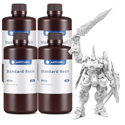 ANYCUBIC 3D Printer Resin Bundle, 405nm SLA UV-Curing Resin with High Precision and Quick Curing & Excellent Fluidity for LCD 3D Printing (4Packs*1kg White, 4kg in Total) - color: White, size: 4kg